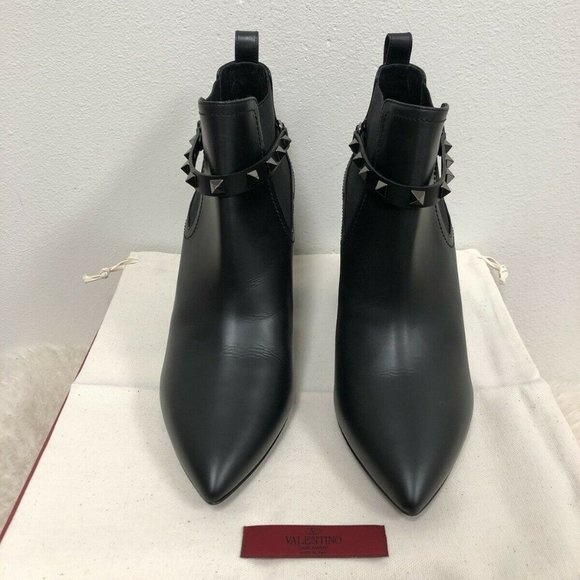 NIB Valentino Garavani Rockstud Studded Pointed Block Heel Ankle Boot Bootie 40 - Picture 2 of 10